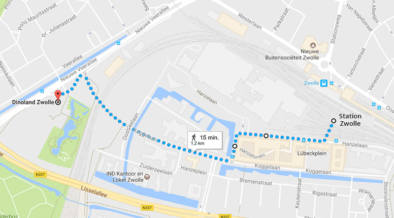 Wegbeschreibung Fußweg zum Dinoland ab Bahnhof Zwolle