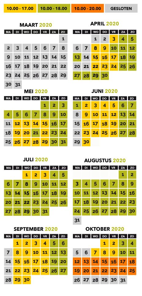 Dinoland openingstijden kalender 2020 update